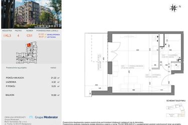Rzut - Mieszkanie na sprzedaż 1 pokój o powierzchni 30,57 m² - numer I-C51 w Industria etap I-D