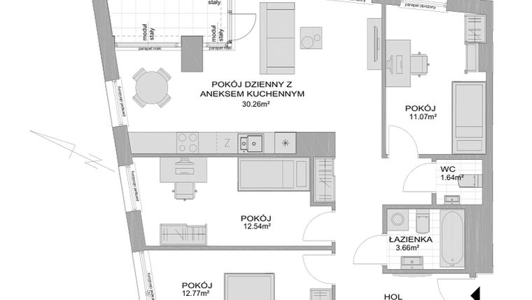 Rzut - Mieszkanie na sprzedaż 4 pokoje o powierzchni 84,31 m² - numer CP/R7/21 w Centralpark