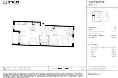Rzut - Mieszkanie na sprzedaż 3 pokoje o powierzchni 69,24 m² - numer 4.A22-244 w Jurowiecka 22