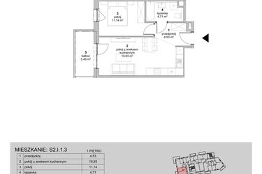 Rzut - Mieszkanie na sprzedaż 2 pokoje o powierzchni 40,31 m² - numer S2.I.1.3 w ATAL Idea Swarzędz II