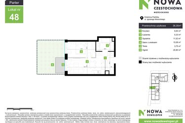 Rzut - Mieszkanie na sprzedaż 2 pokoje o powierzchni 38,35 m² - numer M48 w Nowa Częstochowa Mościckiego
