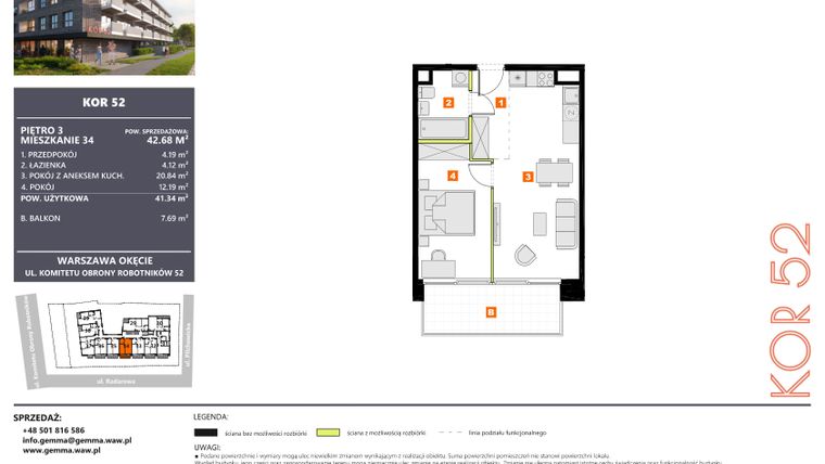 Rzut - Mieszkanie na sprzedaż 2 pokoje o powierzchni 41,34 m² - numer M34 w KOR 52