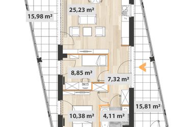 Rzut - Mieszkanie na sprzedaż 3 pokoje o powierzchni 57,09 m² - numer B.02.03 w Na Okrzei
