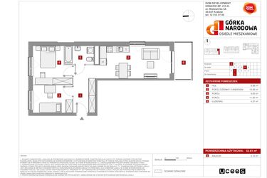Rzut - Mieszkanie na sprzedaż 3 pokoje o powierzchni 52,61 m² - numer GN_4_1_G_1 w Osiedle Górka Narodowa