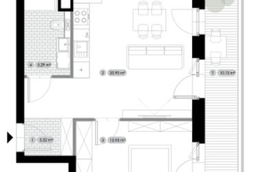 Rzut - Mieszkanie na sprzedaż 2 pokoje o powierzchni 44,44 m² - numer 1.M1 w Stalowa 76