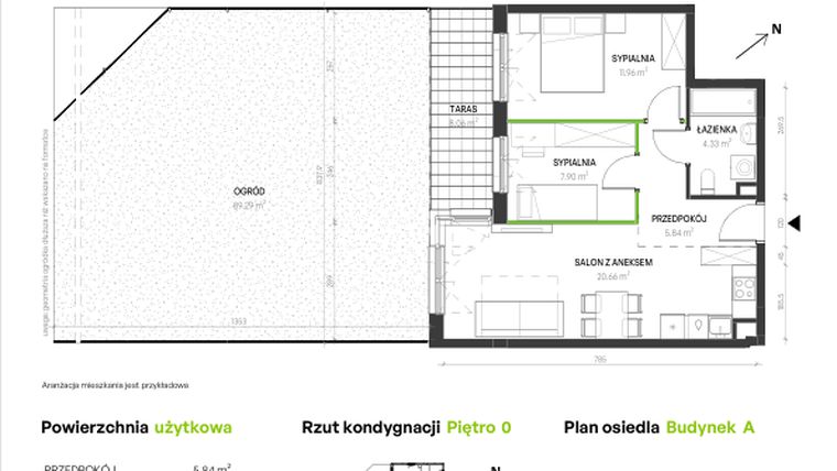 Rzut - Mieszkanie na sprzedaż 3 pokoje o powierzchni 50,69 m² - numer A/C/2 w Augustowska Vita