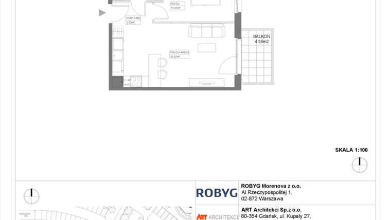 Rzut - Mieszkanie na sprzedaż 1 pokój o powierzchni 39,99 m² - numer 3.10.2M01 w Szumilas etap III