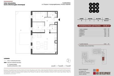 Rzut - Mieszkanie na sprzedaż 3 pokoje o powierzchni 65,66 m² - numer M.B.0.007 w CUKROWNIA