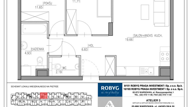 Rzut - Mieszkanie na sprzedaż 3 pokoje o powierzchni 58,75 m² - numer MU/2/D/6/3 w Mój Ursus etap 2