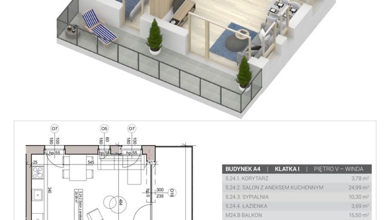 Rzut - Mieszkanie na sprzedaż 2 pokoje o powierzchni 42,76 m² - numer A4.24 w Sobola Biel