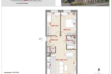 Rzut - Mieszkanie na sprzedaż 3 pokoje o powierzchni 66,65 m² - numer B2.37 w HUZAR B2