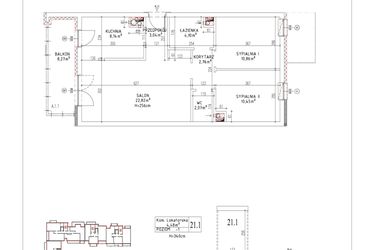 Rzut - Mieszkanie na sprzedaż 3 pokoje o powierzchni 64,24 m² - numer M-13 w Nałęczowska