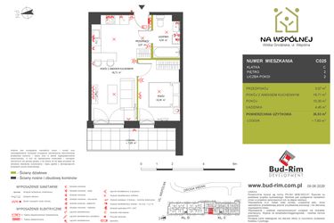 Rzut - Mieszkanie na sprzedaż 2 pokoje o powierzchni 36,53 m² - numer C25 w Na Wspólnej etap 2