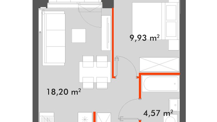 Rzut - Mieszkanie na sprzedaż 2 pokoje o powierzchni 37,3 m² - numer F1.C.05.02 w Splot Wola