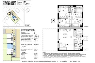 Rzut - Mieszkanie na sprzedaż 4 pokoje o powierzchni 86,3 m² - numer B1 w Nowosolna Residence