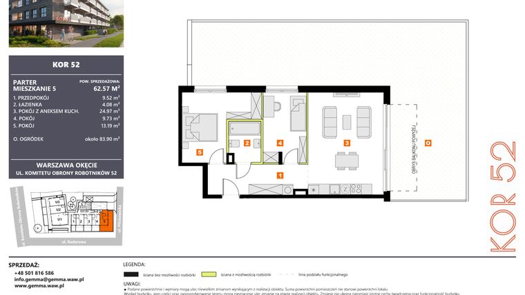 Rzut - Mieszkanie na sprzedaż 3 pokoje o powierzchni 60,07 m² - numer M5 w KOR 52