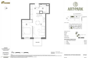 Rzut - Mieszkanie na sprzedaż 2 pokoje o powierzchni 37,78 m² - numer B.3.A302 w Inhome Osiedle ArtPark etap I