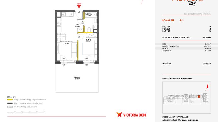 Rzut - Mieszkanie na sprzedaż 2 pokoje o powierzchni 34,68 m² - numer 91 w Metro Art 13