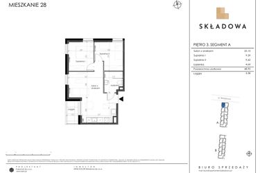 Rzut - Mieszkanie na sprzedaż 3 pokoje o powierzchni 48,95 m² - numer A28 w Apartamenty Składowa