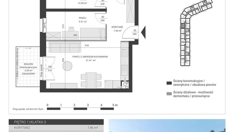 Rzut - Mieszkanie na sprzedaż 3 pokoje o powierzchni 55,41 m² - numer 62 w Ignatki Forest etap II