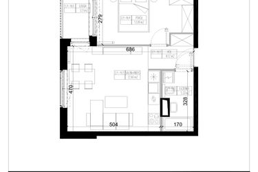 Rzut - Mieszkanie na sprzedaż 2 pokoje o powierzchni 45,91 m² - numer 1.19 w Ogrody Wiślane etap VI
