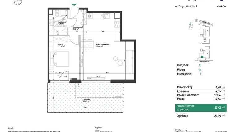 Rzut - Mieszkanie na sprzedaż 2 pokoje o powierzchni 53,01 m² - numer 2_M1 w U Przybyszewskiego etap 4
