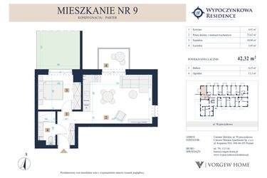 Rzut - Mieszkanie na sprzedaż 2 pokoje o powierzchni 42,32 m² - numer 9 w Wypoczynkowa Residence