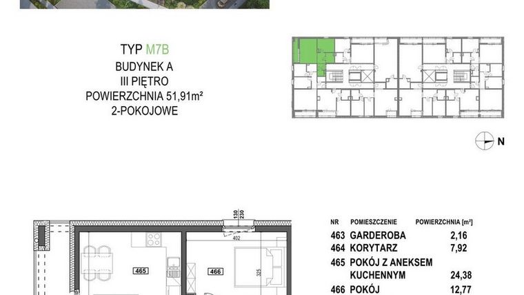 Rzut - Mieszkanie na sprzedaż 2 pokoje o powierzchni 51,91 m² - numer M7B.P4 w Apartamenty Żorska