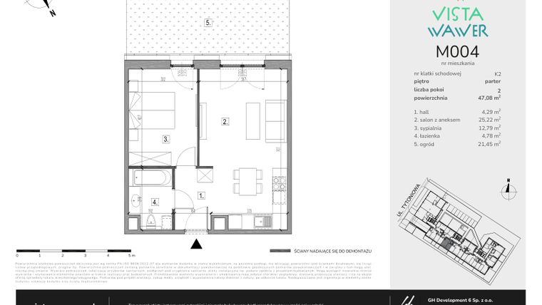 Rzut - Mieszkanie na sprzedaż 2 pokoje o powierzchni 47,08 m² - numer M004 w Vista Wawer