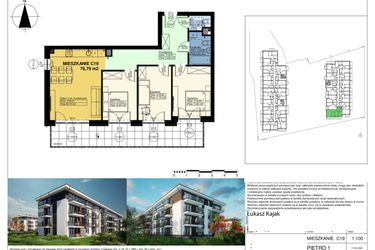 Rzut - Mieszkanie na sprzedaż 4 pokoje o powierzchni 76,79 m² - numer C19 w Duo Park