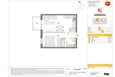 Rzut - Mieszkanie na sprzedaż 2 pokoje o powierzchni 33,8 m² - numer A26 w Apartamenty Kamieńskiego