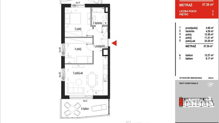 Rzut - Mieszkanie na sprzedaż 3 pokoje o powierzchni 57,36 m² - numer A5-F07 w Panorama A5