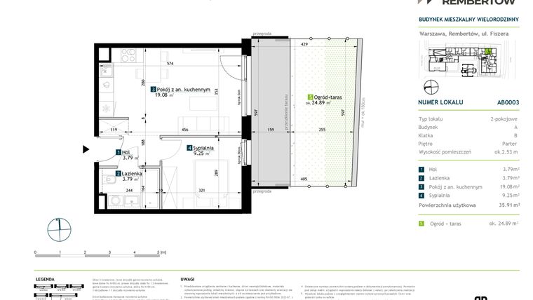 Rzut - Mieszkanie na sprzedaż 2 pokoje o powierzchni 35,91 m² - numer AB0003 w Stacja Rembertów