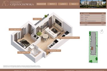 Rzut - Mieszkanie na sprzedaż 2 pokoje o powierzchni 38,05 m² - numer 25 w Apartamenty Częstochowska