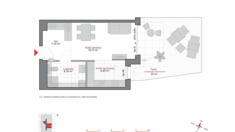 Rzut - Mieszkanie na sprzedaż 1 pokój o powierzchni 36,27 m² - numer A2.0.7 w Atrium Oliva
