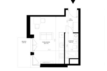 Rzut - Mieszkanie na sprzedaż 1 pokój o powierzchni 29,72 m² - numer F.7.5 w INSPIRE ETAP V – bud. F, G