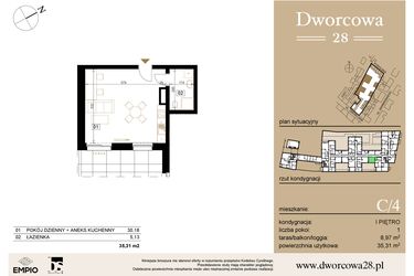Rzut - Mieszkanie na sprzedaż 1 pokój o powierzchni 35,61 m² - numer C4 w Dworcowa 28