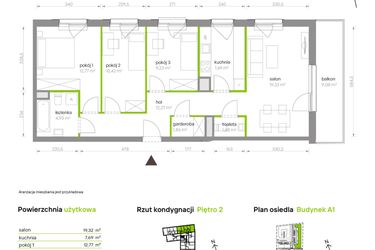 Rzut - Mieszkanie na sprzedaż 4 pokoje o powierzchni 80,17 m² - numer A1.2A10 w Bemowo Vita