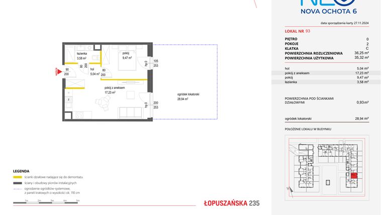 Rzut - Mieszkanie na sprzedaż 2 pokoje o powierzchni 36,04 m² - numer 93 w Neo Nova Ochota 6