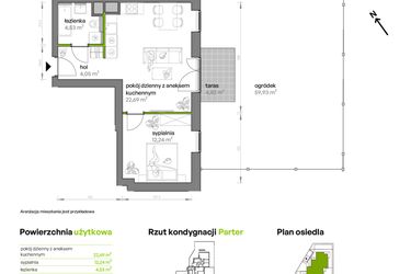 Rzut - Mieszkanie na sprzedaż 2 pokoje o powierzchni 44,72 m² - numer AA0007 w Ptasia Vita
