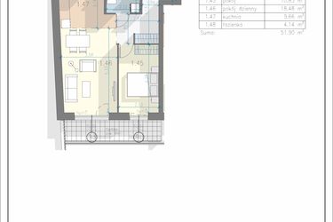 Rzut - Mieszkanie na sprzedaż 2 pokoje o powierzchni 51,9 m² - numer 8 w Residence Przewóz 41