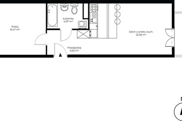 Rzut - Mieszkanie na sprzedaż 2 pokoje o powierzchni 49,62 m² - numer B4.20 w Enklawa Bukowa II