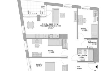 Rzut - Mieszkanie na sprzedaż 4 pokoje o powierzchni 85,67 m² - numer CP/R7/141 w Centralpark