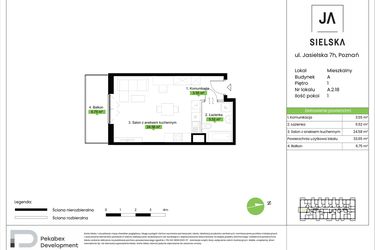 Rzut - Mieszkanie na sprzedaż 1 pokój o powierzchni 33,65 m² - numer A.2.18 w JA_SIELSKA V