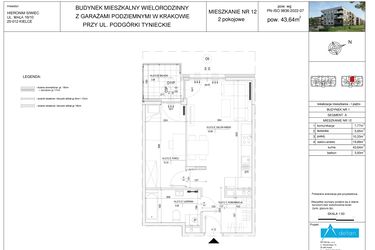 Rzut - Mieszkanie na sprzedaż 2 pokoje o powierzchni 43,64 m² - numer A12 w Podgórki Tynieckie