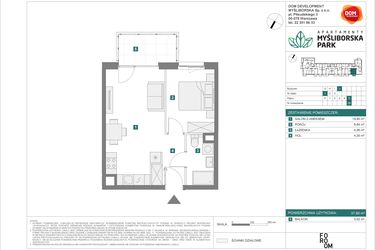 Rzut - Mieszkanie na sprzedaż 2 pokoje o powierzchni 37,8 m² - numer J28 w Apartamenty Myśliborska Park