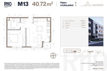 Rzut - Mieszkanie na sprzedaż 2 pokoje o powierzchni 40,72 m² - numer 13 w Radzikowskiego 110