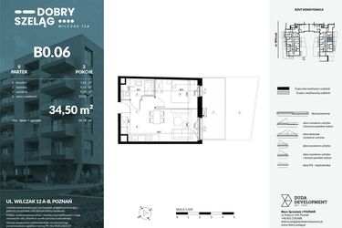 Rzut - Mieszkanie na sprzedaż 2 pokoje o powierzchni 34,5 m² - numer B0.06 w Dobry Szeląg