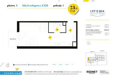 Rzut - Mieszkanie na sprzedaż 1 pokój o powierzchni 32,83 m² - numer G126 w Let's Sea Baltic Park II