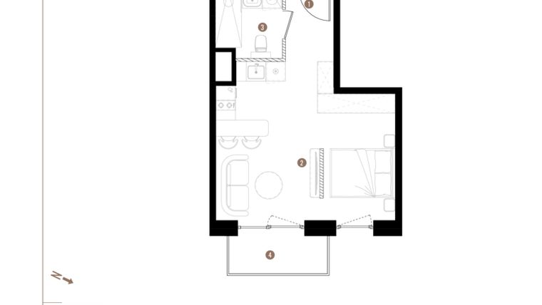 Rzut - Mieszkanie na sprzedaż 1 pokój o powierzchni 31,6 m² - numer A2.6.10 w Apartamenty Grundmanna